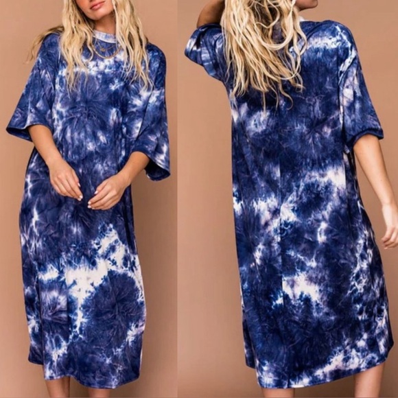 Dressed in LALA Dresses & Skirts - Dressed in LALA Ozzy Ribbed Tie Dye Dress in Edgy Indigo Size Small